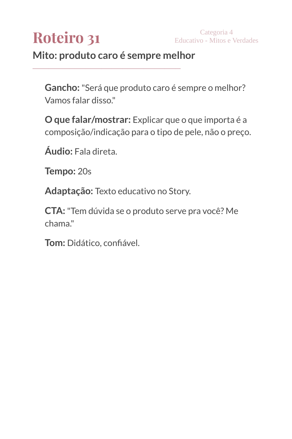 Página do roteiro educativo sobre produto caro